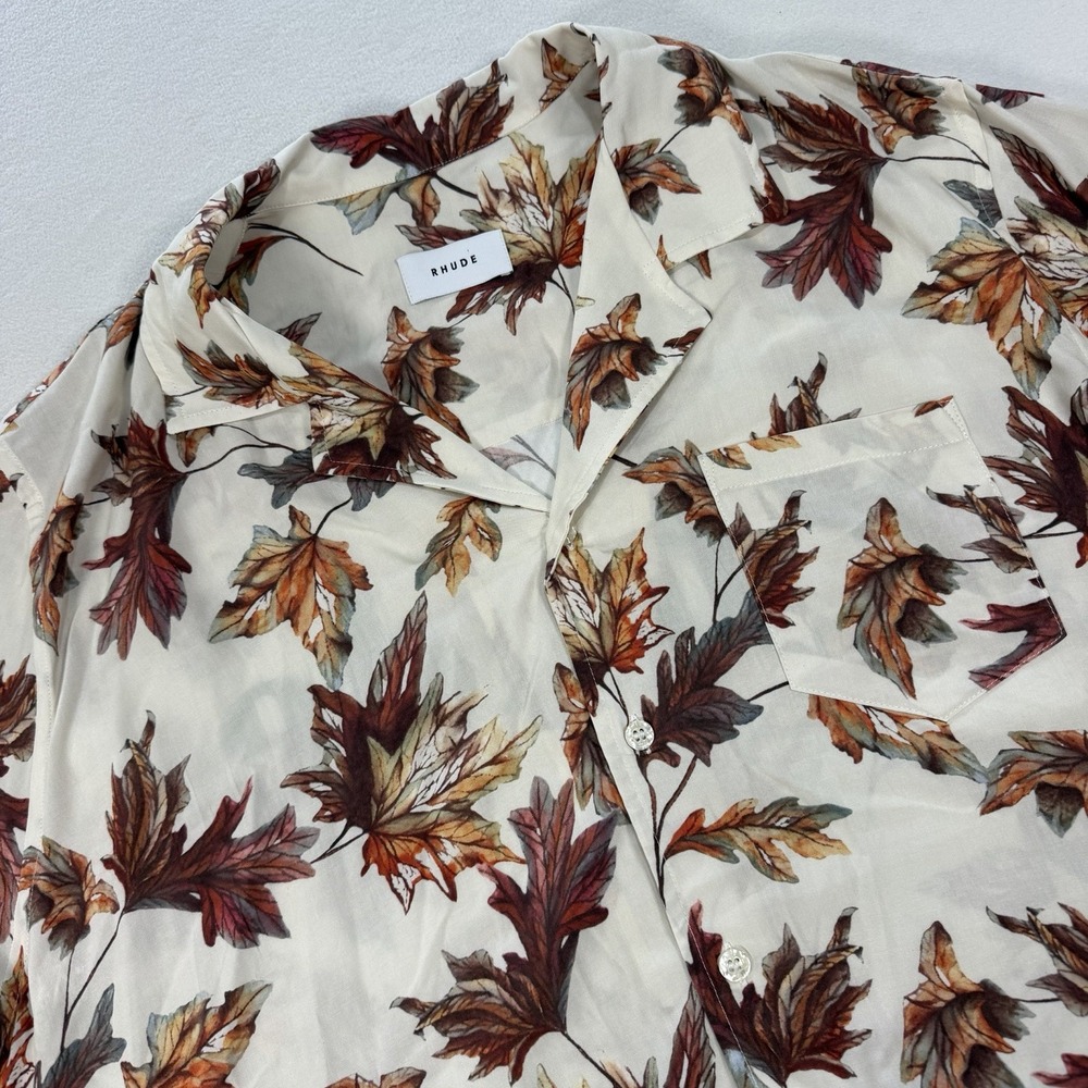 Rhude Autumn Fall Leaves Shirt Short Sleeve Button Up Mens Size Large